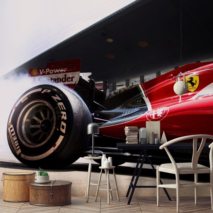 black and red ferrari f1 wallpaper in a home office black and red ferrari f1 wallpaper in a home office