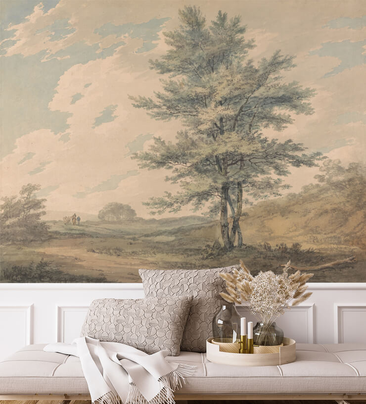 landscape with trees and figures fine art mural in a hallway landscape with trees and figures fine art mural in a hallway