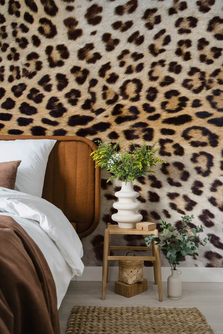 jaguar print wall mural in a modern bedroom jaguar print wall mural in a modern bedroom