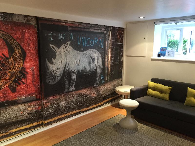 rhino graffiti wallpaper in customer living room