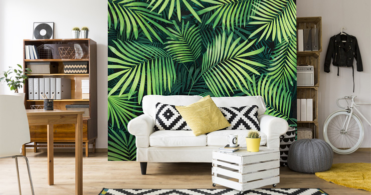 leaf-wallpaper-in-retro-living-room