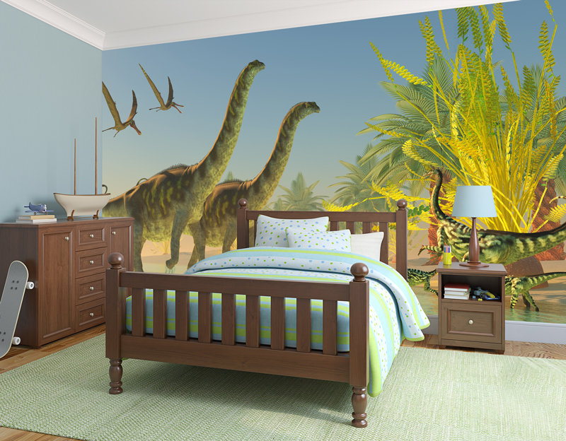 Dinosaur-wallpaper-in-boys-small-bedroom