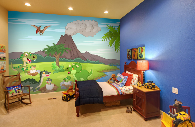 Dinosaur-wallpaper-in-yound-boy's-bedroom