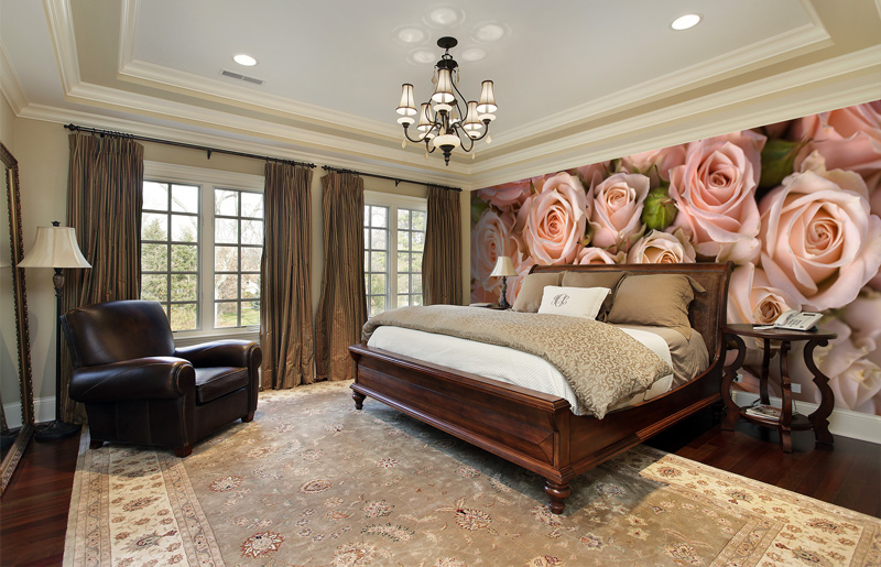 Pink-rose-wall-mural-in-bedroom