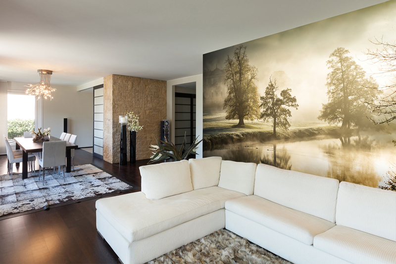 Forest mural in living room