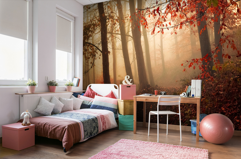 Tree mural in girls bedroom
