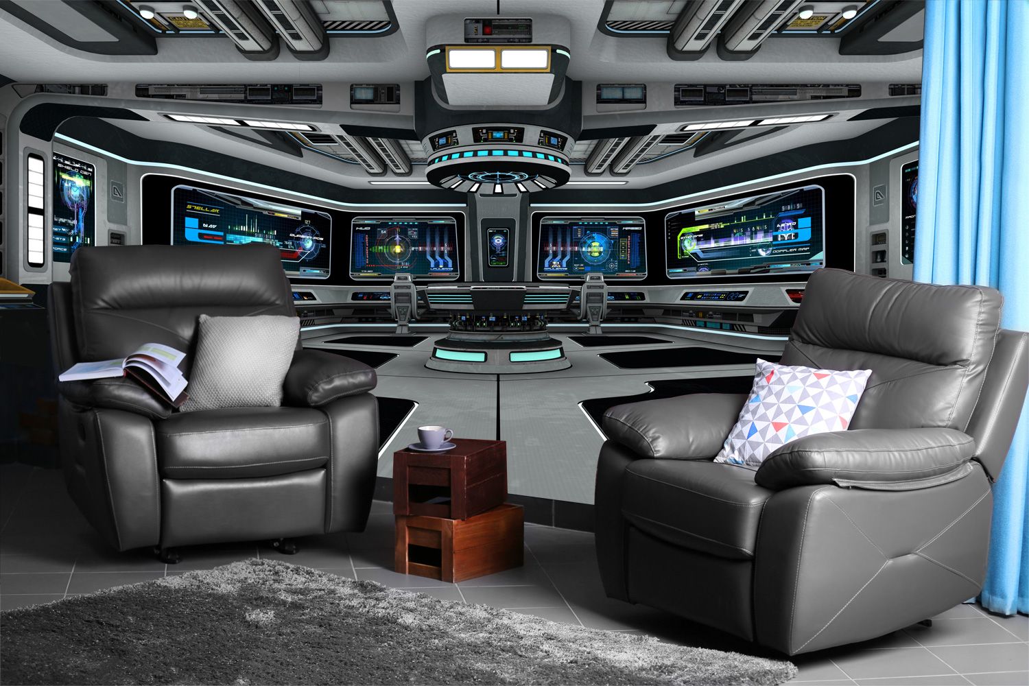 Spaceship-wall-mural-in-games-room