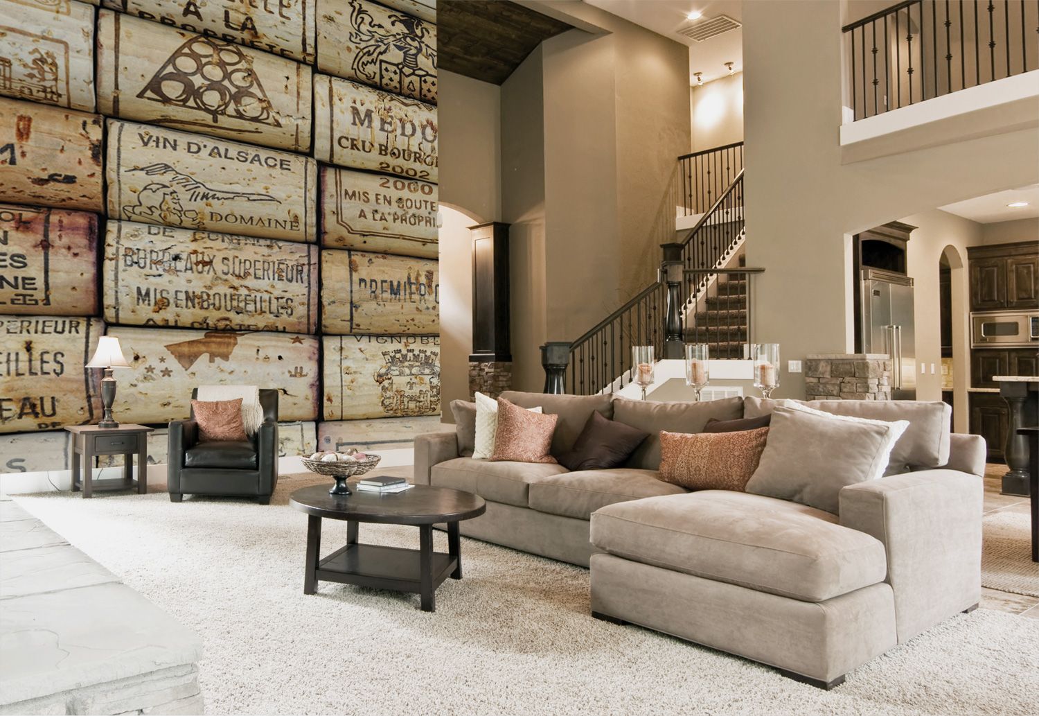 Wine-cork-wallpaper-in-living-room