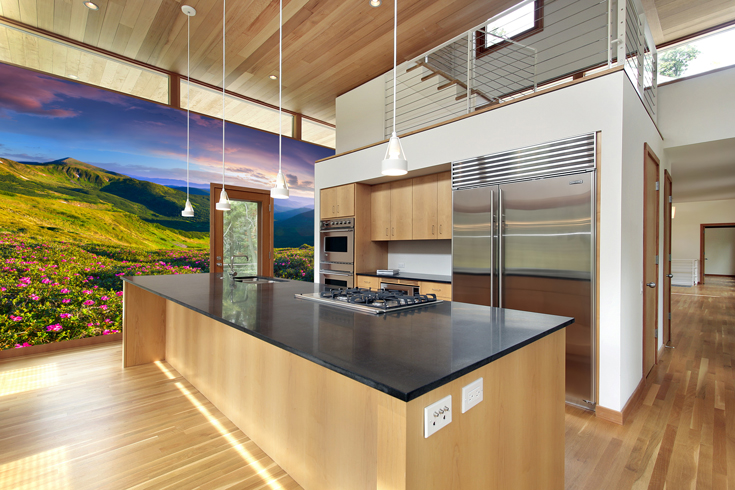 purple-meadow-wall-mural-in-kitchen