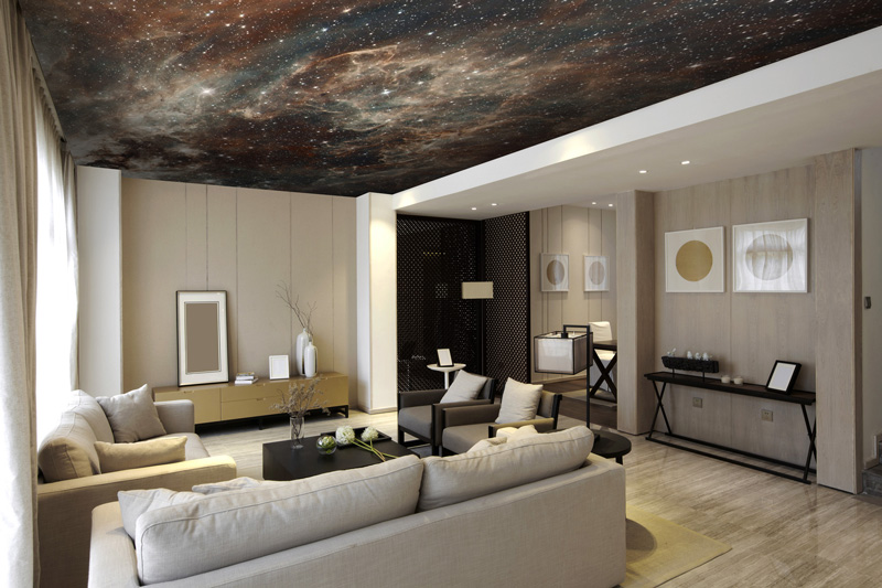 Space-wallpaper-on-living-room-ceiling