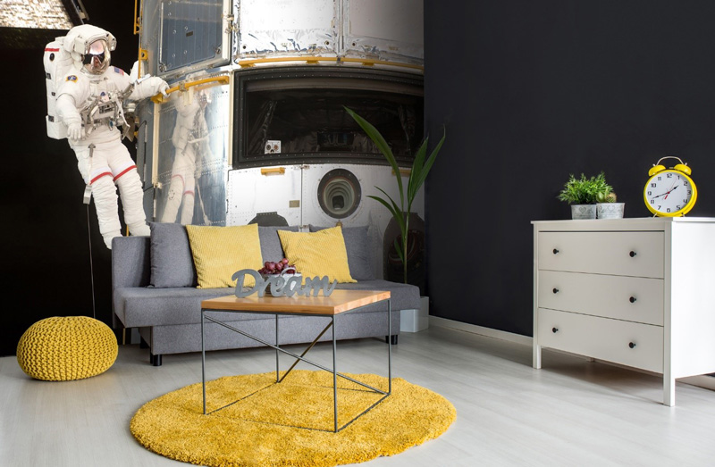 Space-wallpaper-with-astronaut-in-living-room