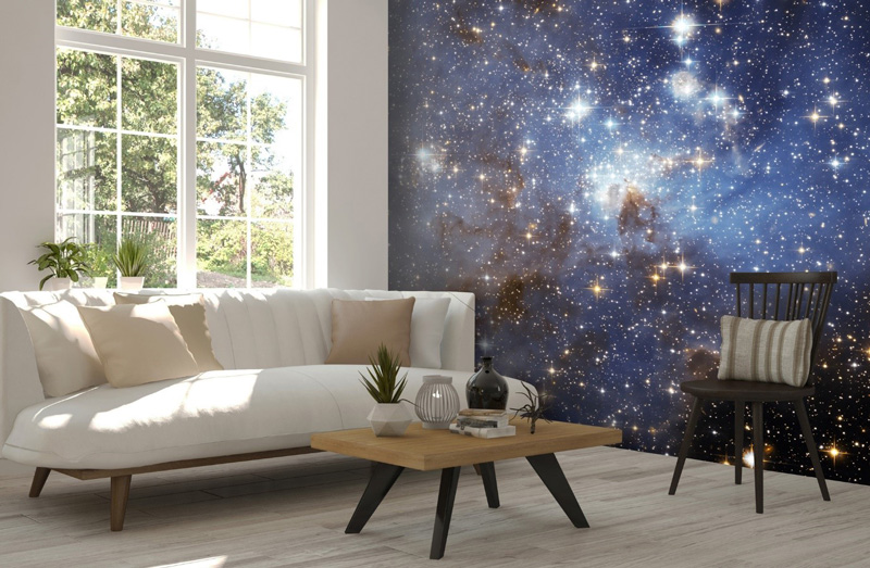 Starry-space-wallpaper-in-living-room