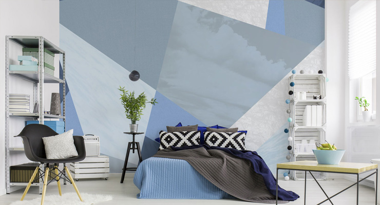 blue-geometric-wallpaper-in-bedroom