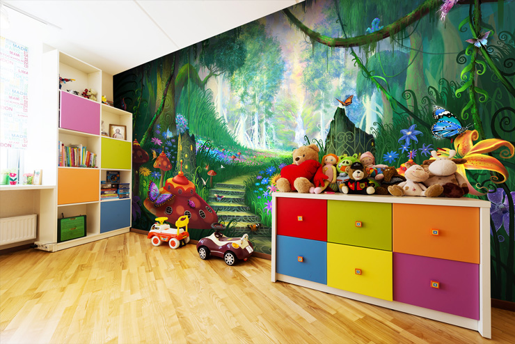 Magical-fantasy-mural-in-children's-playroom