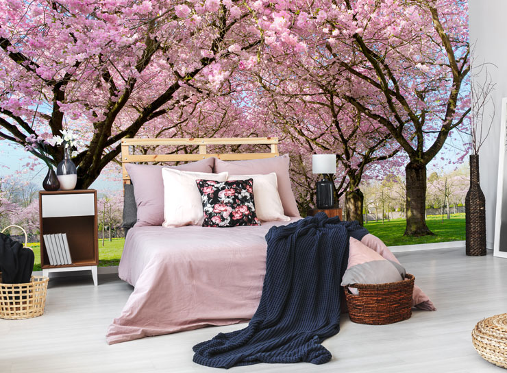 Cherry-blossom-wallpaper-in-bedroom