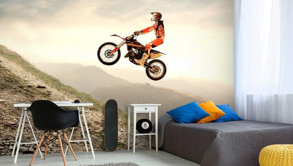 motocross wallpaper in boys bedroom