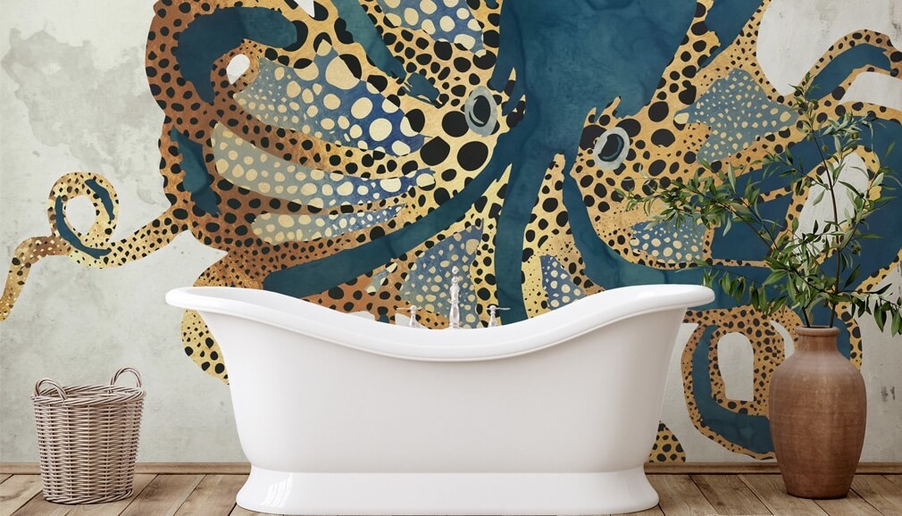 octopus wallpaper by SpaceFrog Designs in bathroom
