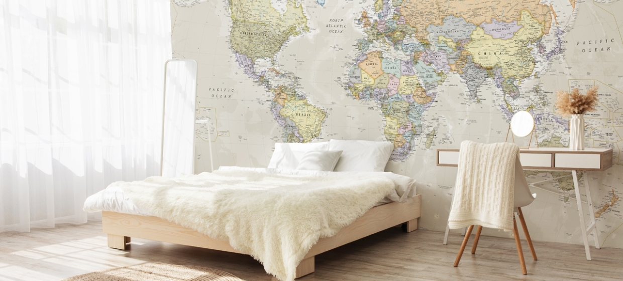 map mural in bedroom
