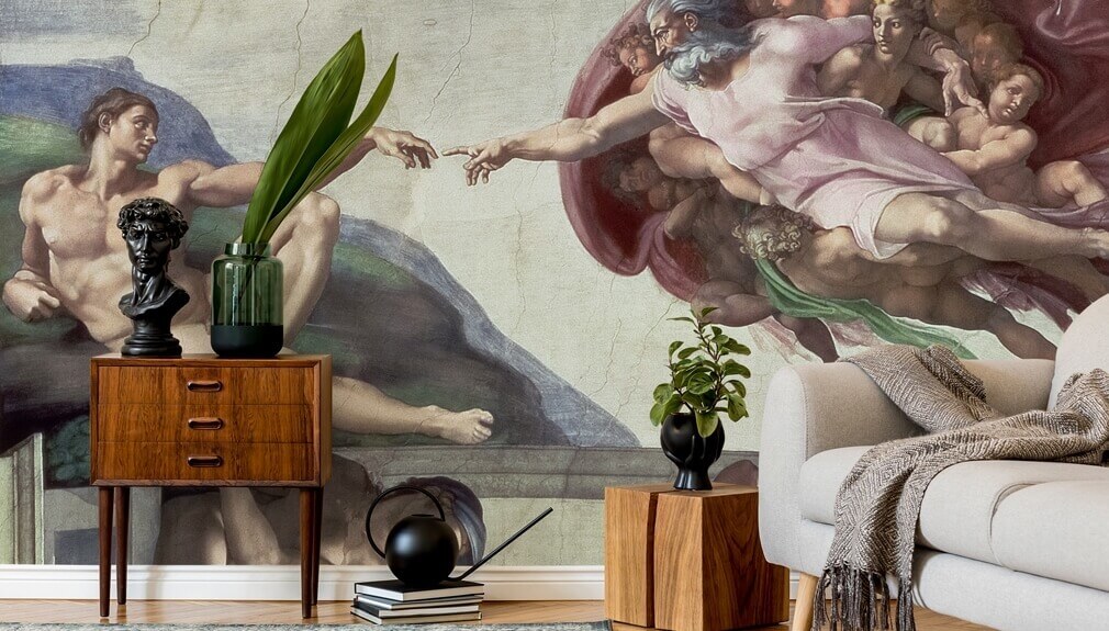 Sistine Chapel wallpaper in living room