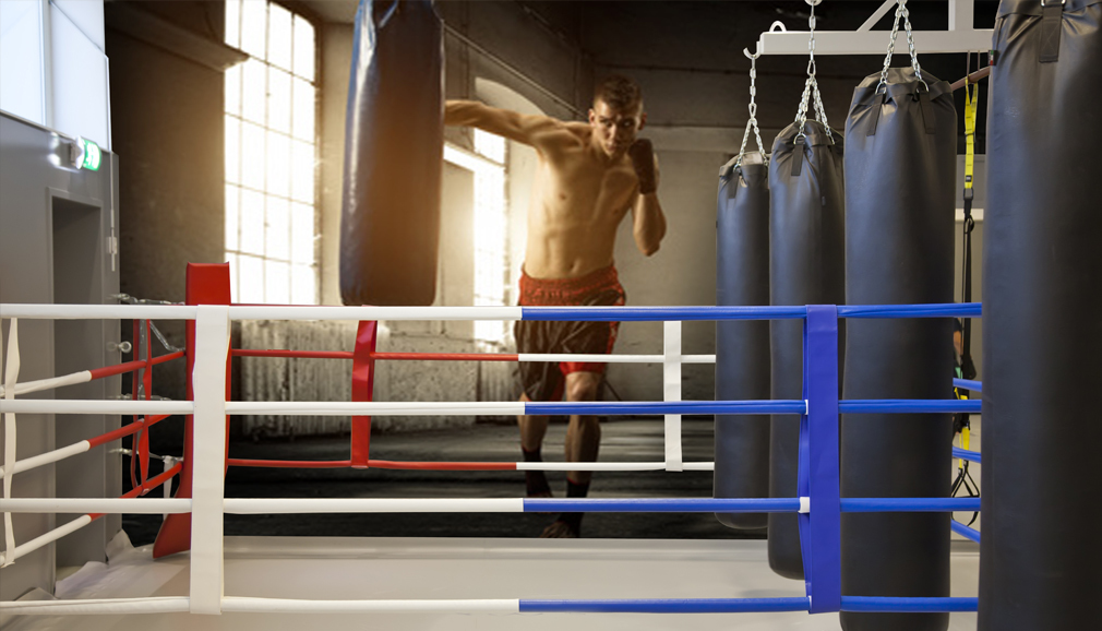 boxing mural in boxing ring