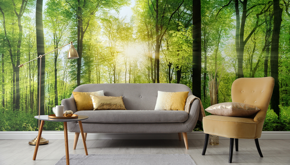 forest mural in living room