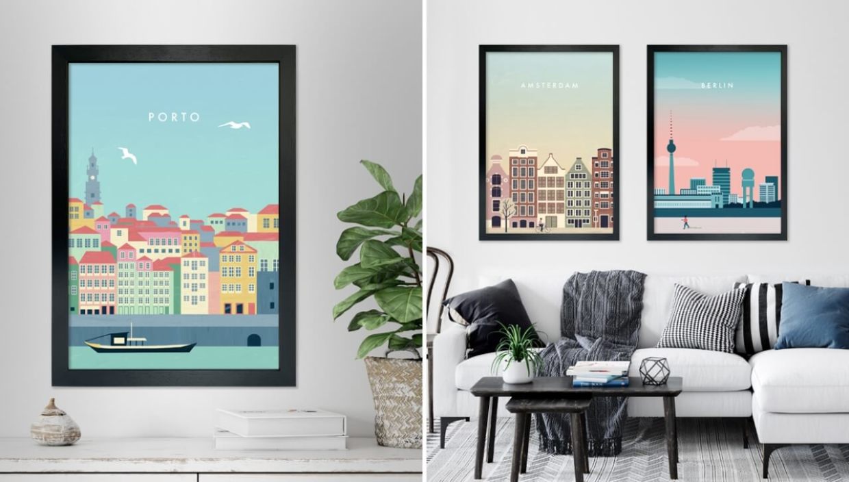 Travel posters in home