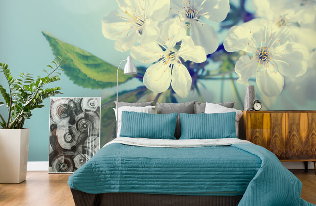 Chinoiserie Cherry Blossom Takeda Teal Wallpaper Mural 