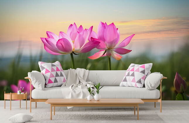 Lotus Leaves in Tropical Setting Wallpaper | Life n Colors