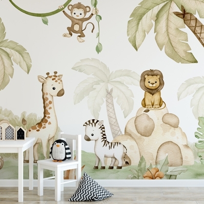 papel pintado de jungla en dormitorio infantil