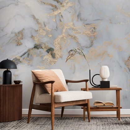 marble wallpaper in living room