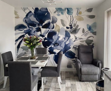 blue floral mural in dining room blue floral mural in dining room
