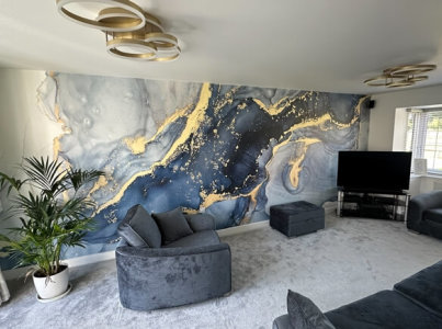 blue watercolour wallpaper mural in living room blue watercolour wallpaper mural in living room