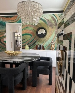 green geode wallpaper in stylish dining room green geode wallpaper in stylish dining room