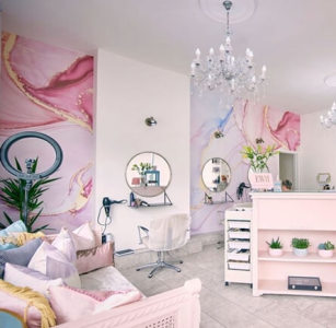pastel watercolour wallpaper in hairdresser salon pastel watercolour wallpaper in hairdresser salon