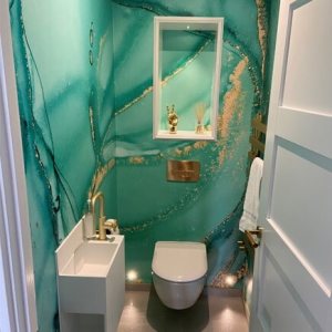 green watercolour wallpaper in bathroom green watercolour wallpaper in bathroom