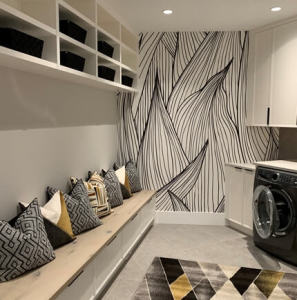 black and white wallpaper in laundry room black and white wallpaper in laundry room