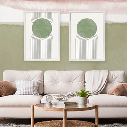 abstract prints in living room