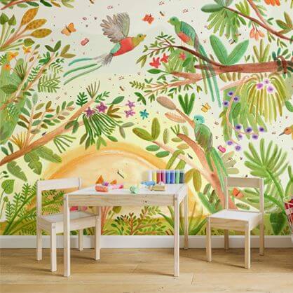 kids jungle wallpaper in playroom