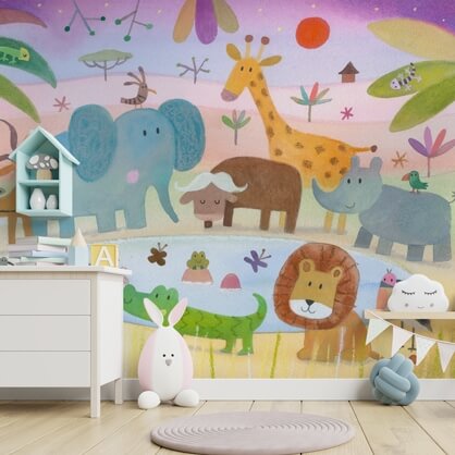 animal wallpaper in nursery