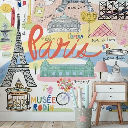 paris illustration map wallpaper in kids room