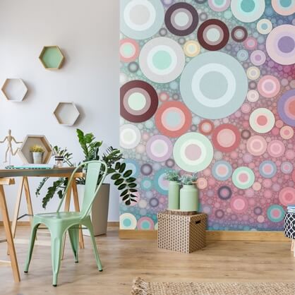circular wallpaper design in home office