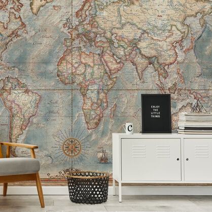 map mural in living room