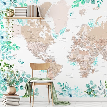 floral map mural in home study
