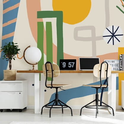 sally franks line art wallpaper in office
