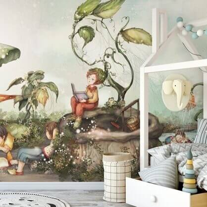 whimsical kids wallpaper in nursery
