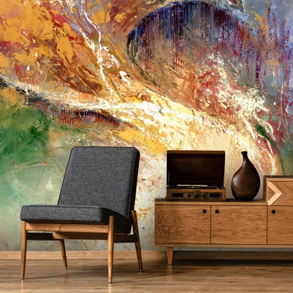 abstract wall mural from Anne Farrall Doyle in a living room