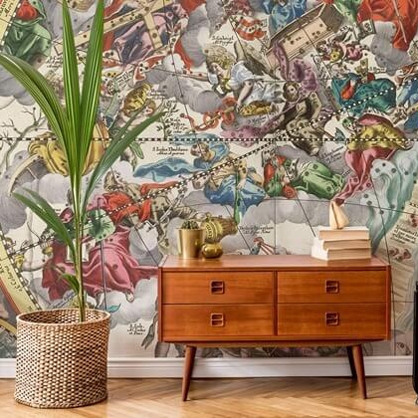 murais de astronomia de Star Atlas da ArtiStory em uma sala de estar