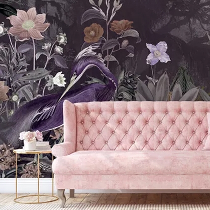 maximalist wallpaper in a living room