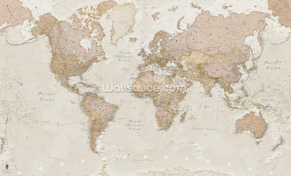 lysebrunt tilpassbart verdenskart tapetmaleri kalt Antique World Map av Lovell Johns for soverom