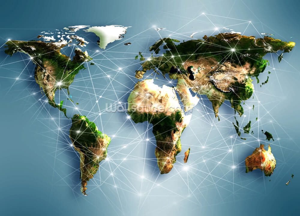 Communications World Map Wallpaper | Wallsauce UK